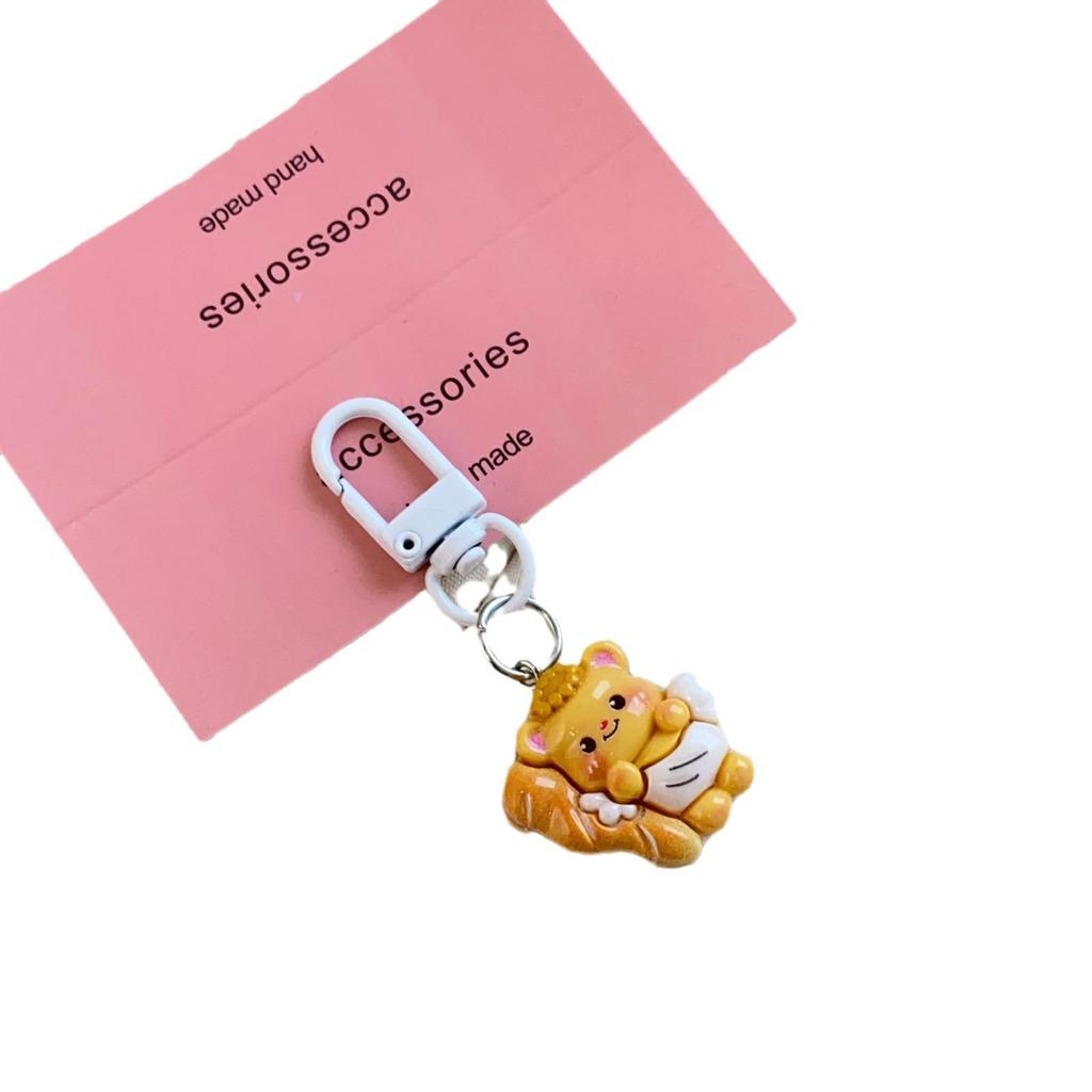 Sweet Pink Chocolate Bear Keychain Pendant - Cute Heart Ornament for Schoolbags & Bestie Gifts