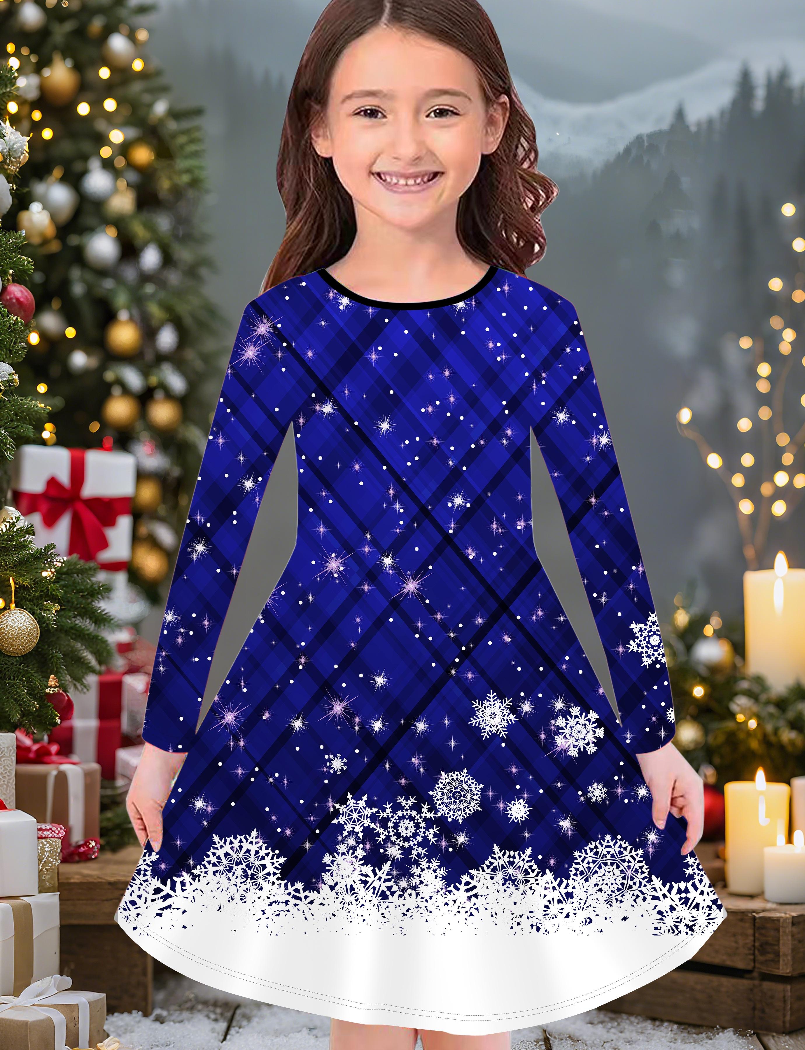 

Модна осінньо-зимова сукня для дівчаток, 3D різдвяний принт, кругла горловина, довга дитяча футболка-сукня, повсякденна універсальна, різдвяний одяг 170 синій