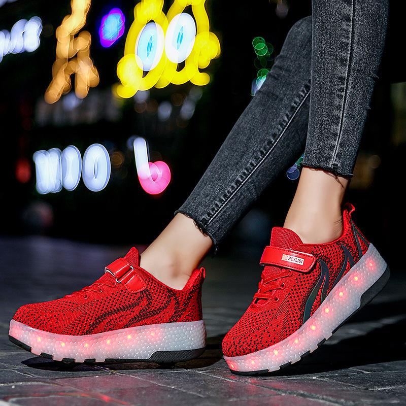 Children's double wheel runaway shoes pulley shoes USB charging interface LED light boy wheel shoes girl luminous shoes light shoes