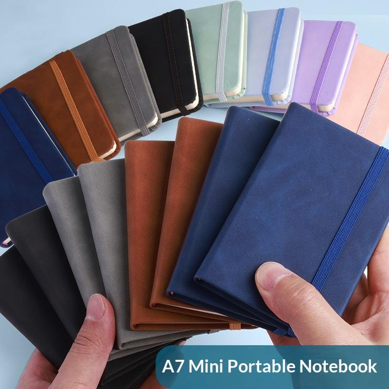 Pocket Journal Mini PU Leather Notebook 100 Sheets with Elastic Band for Teenager Diary Recording