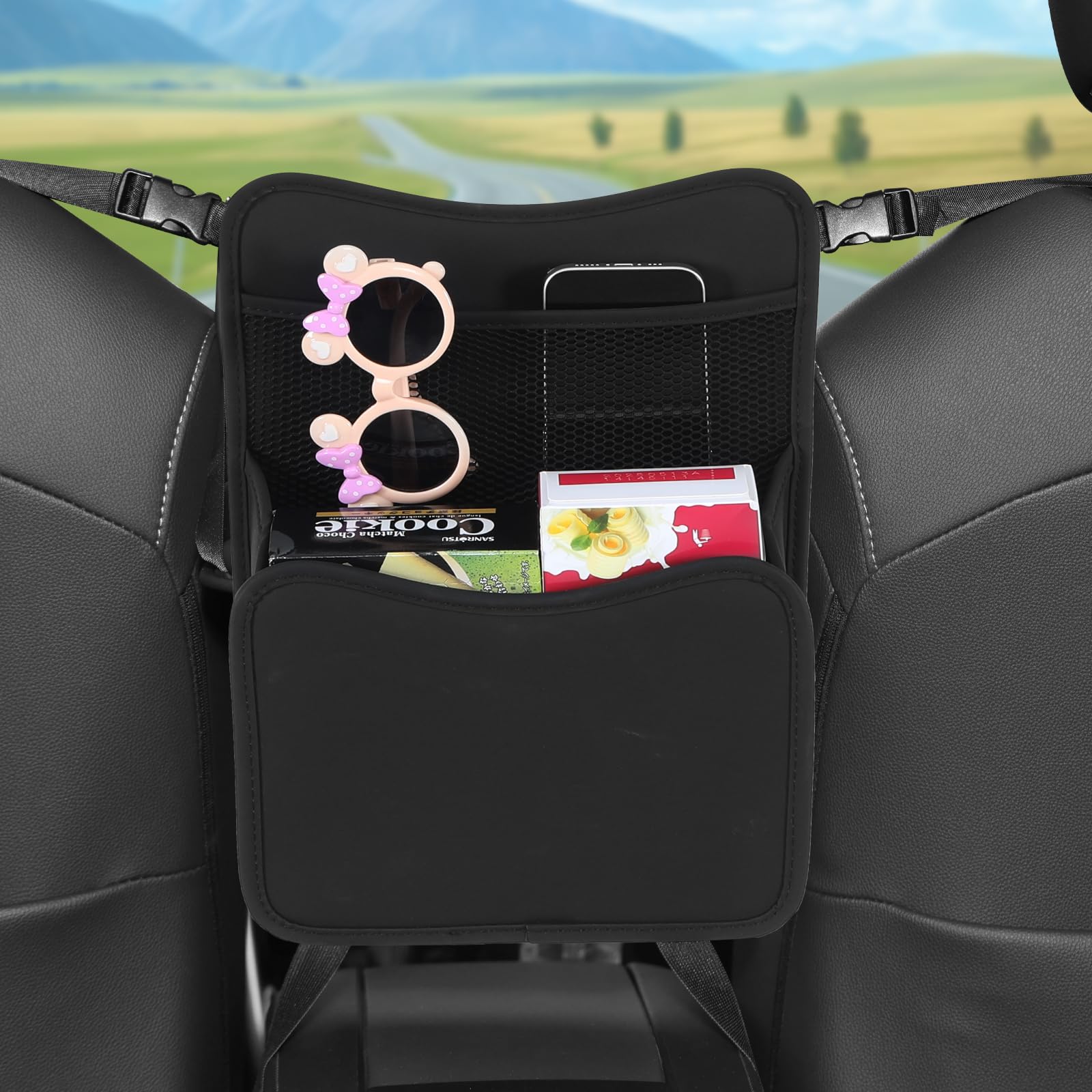 

SOEDZUNG Car Seatback Central Control Storage Nappa Leather Storage Box for Passenger and Rear with Drink Trash Can and Car Storage Pocket, Bag, чёрный