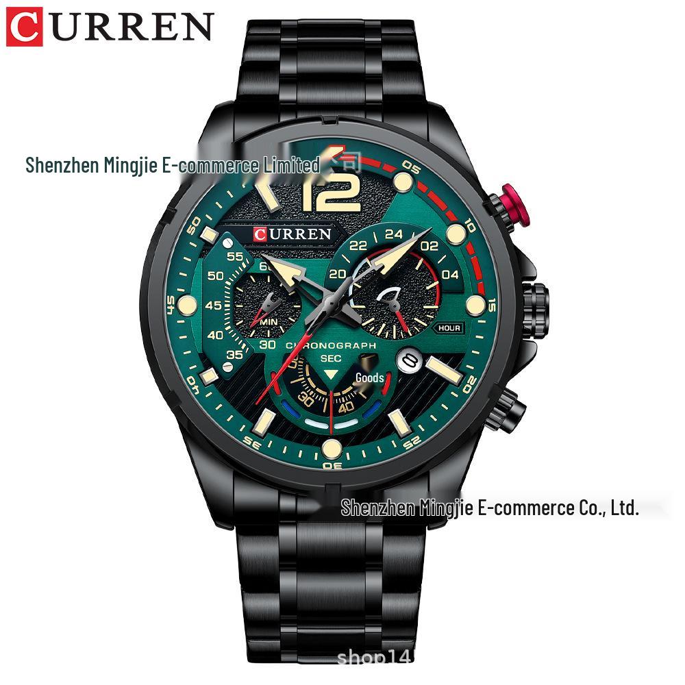 CURREN 8395 Men's Multifunctional Waterproof Sports Watch with Steel Band and Calendar.