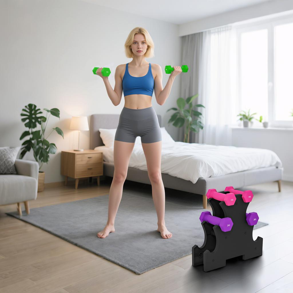 2 X 1kg, 2 X 2kg, 2 X 3kg Dumbbells Set with Dumbbell Rack, Hand Weights for Home Gym Training