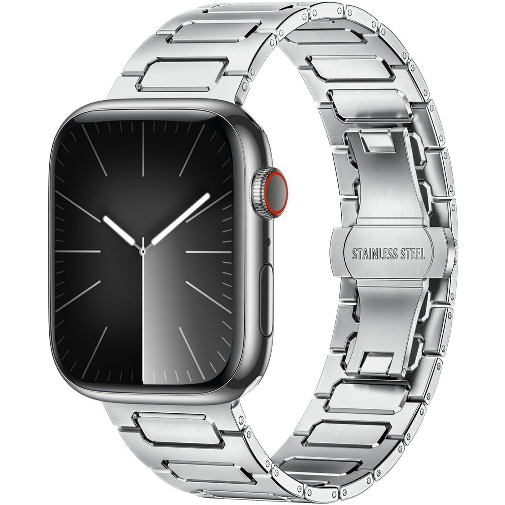 H-Link Silbernes Metallarmband für Apple Watch Serie 10 9 8 7 SE 6 5 4 3 2 1 42mm 41mm 40mm 38mm Faltschließe Uhrenarmband