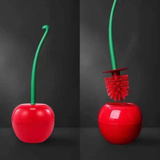 Yousheng Cherry Shape Toilet Brush with Holder Bowl Long Handle Design Comfortable Grip Household Bathroom Cleaning Tool Cleaner