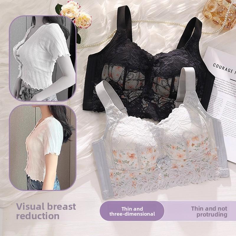 Plus Size Ultra-Thin Wireless Seamless Bra, Bust Minimizer Side Gathering Anti-Sag Full Figure Curvy Women Bra
