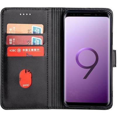 Hbasics Case for Samsung Galaxy S9 Mobile Case- In Black - Faux Leather, Magnetic, Card Compartment, Stand Function