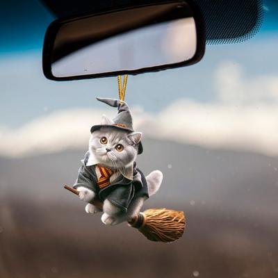 Cat-Shaped Pendant Car Hanging Decoration with Lanyard Easy To Hang Non-Fading Auto Rearview Mirror Hanging Ornament