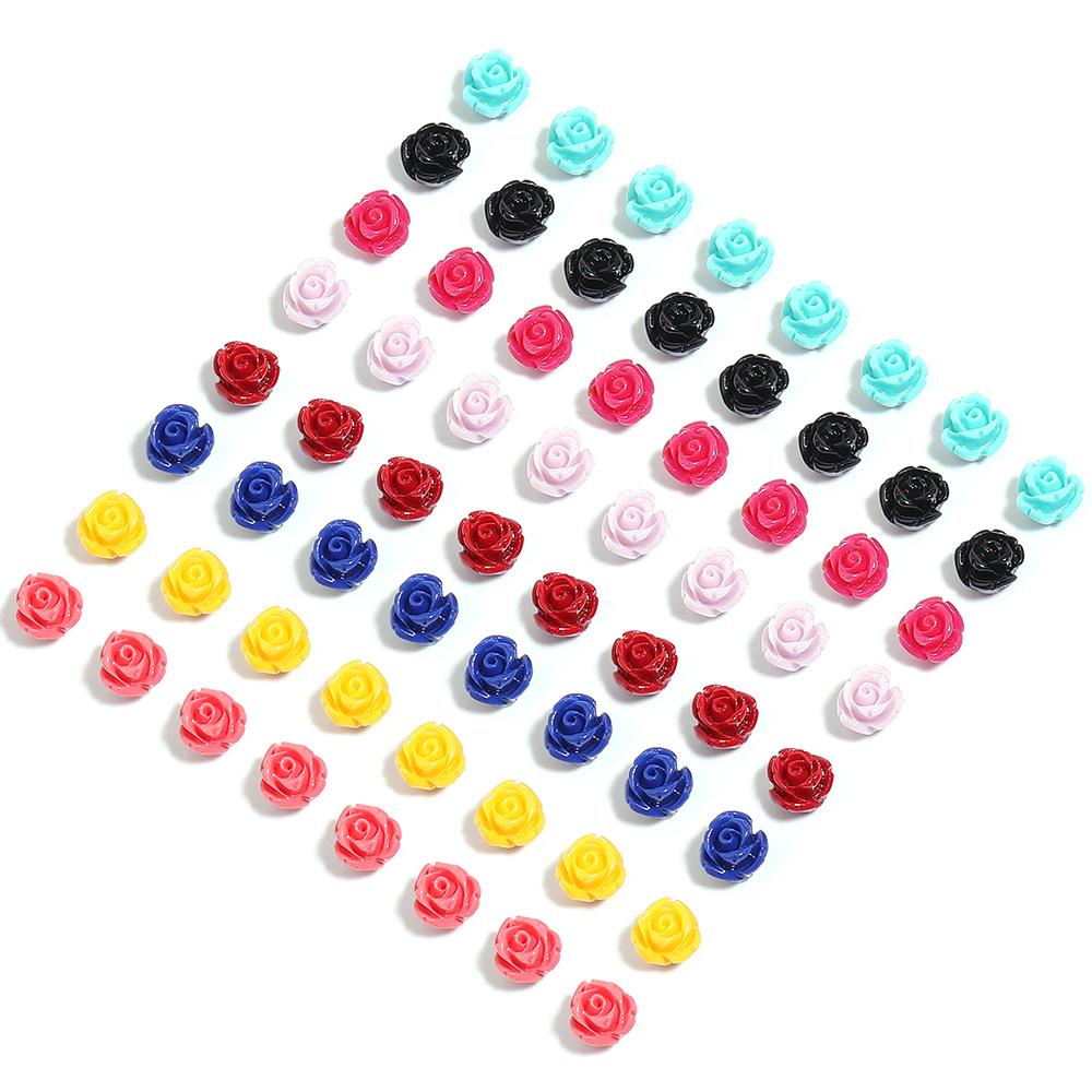 10Pcs/Lot Resin Beads 6 8 10 12 15mm Colorful Rose Shape Hole Size 1.5mm Beads For Charm Jewelry Making Diy Bracelet Necklace