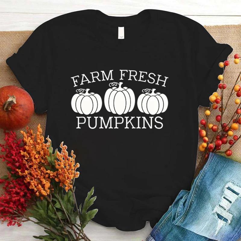 Koszulka z nadrukiem dyni Farm Fresh Fashion Unisex Krótki Rękaw Letnia Chłodna Top Tee Hip Hop