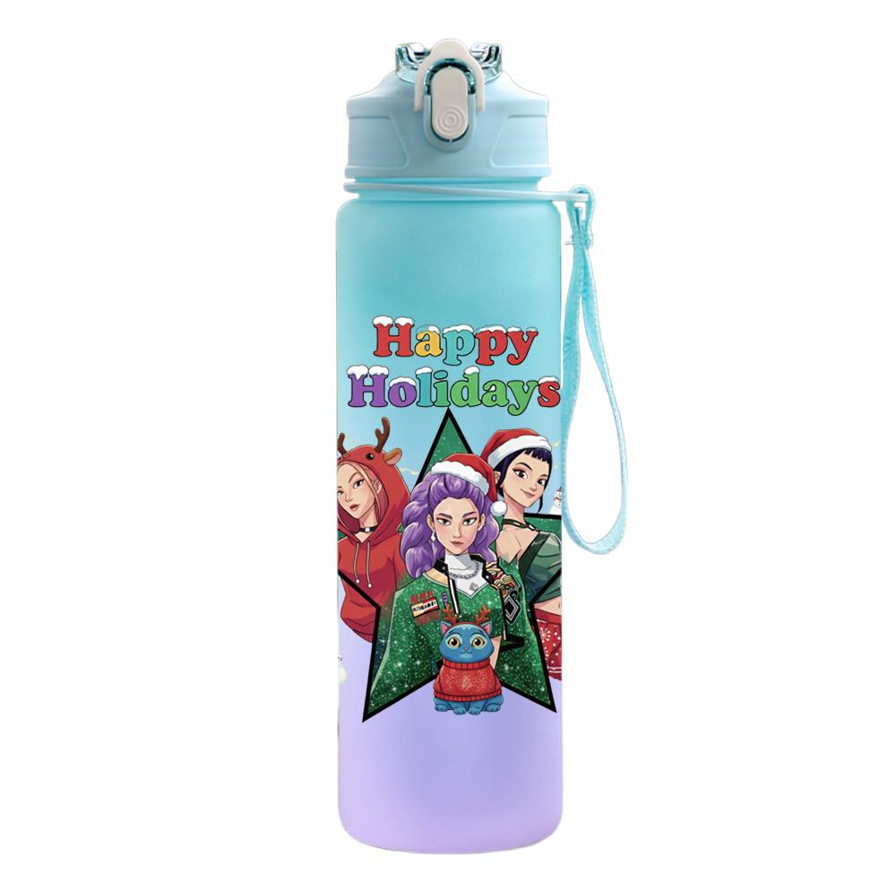 750Ml Water Bottle Cartoon Christmas K-Pop Demon Hunters Printed Large Capacity Drinking Cup Portable Outdoor Sports Water Cup Children Kid Gift
