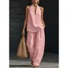 Completo Due Pezzi Estivo da Donna Senza Maniche con Spalle Cadenti Ampio, Pantaloni a Gamba Larga Casual, Outfit alla Moda
