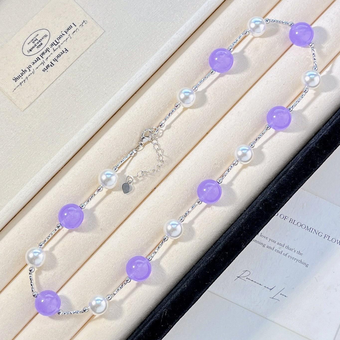 High Quality Cold White Artificial Crystal Pearl Violet Quartzite Gypsy Necklace Clavicle Chain