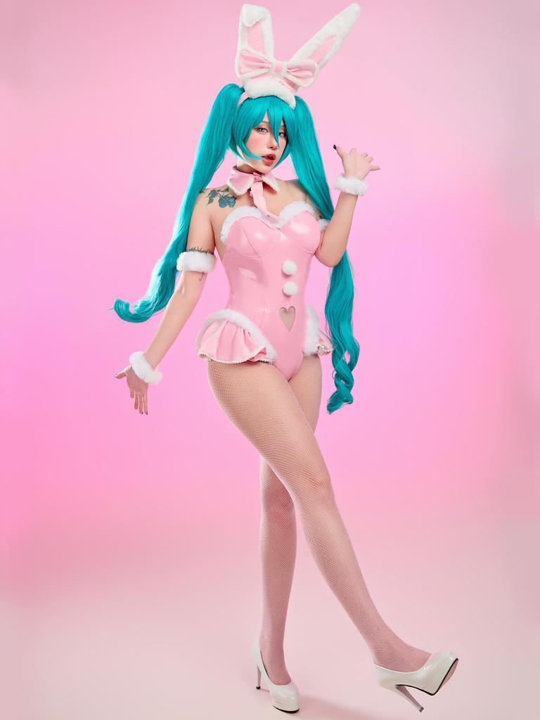 Mobbunny Beautiful Bunny Girl Rabbit Cute Bodysuit and Cute Outfit Fancy Pink Women's Costume, Cosplay, Anime, Game, Uniform, Sexy, Leotard, Set,