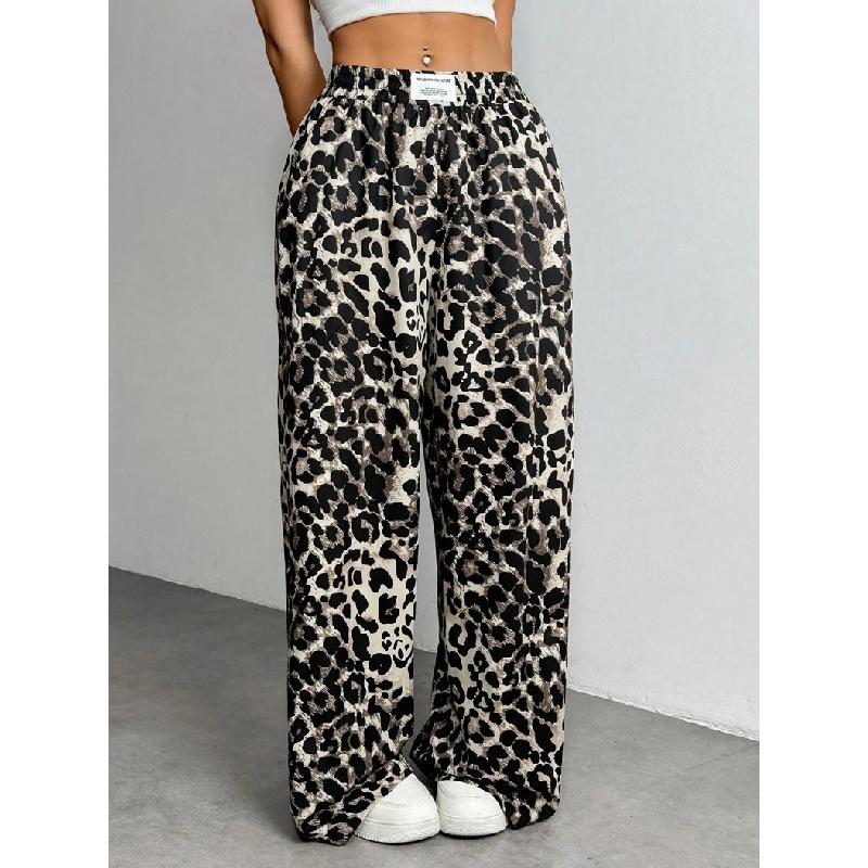 2026 Neue lässige Hose mit Leopardenmuster für Damen, lockere Passform, elastischer Bund, bedruckte Wide-Leg-Hose