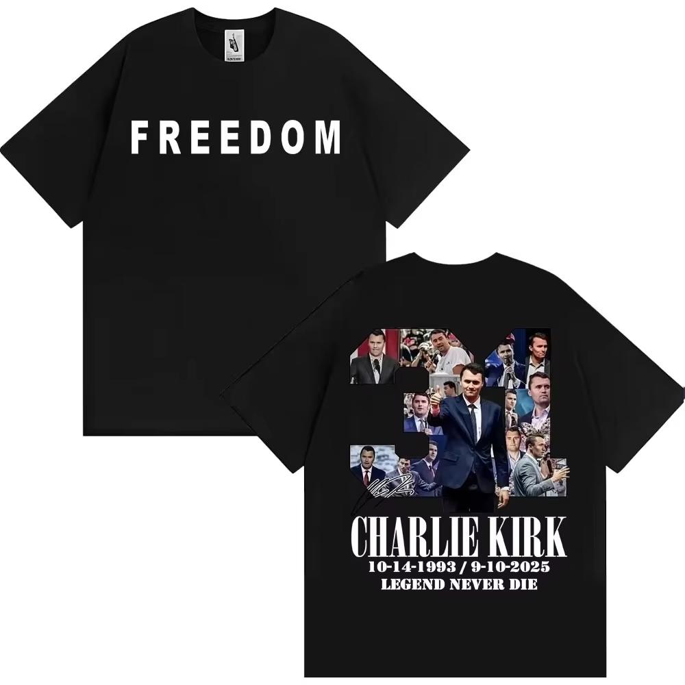 Justice for Charlie Kirk Legend Never Dies T Shirt Freedom Speech Protest T Shirt Unisex Fashion Summer Casual High Quality Top