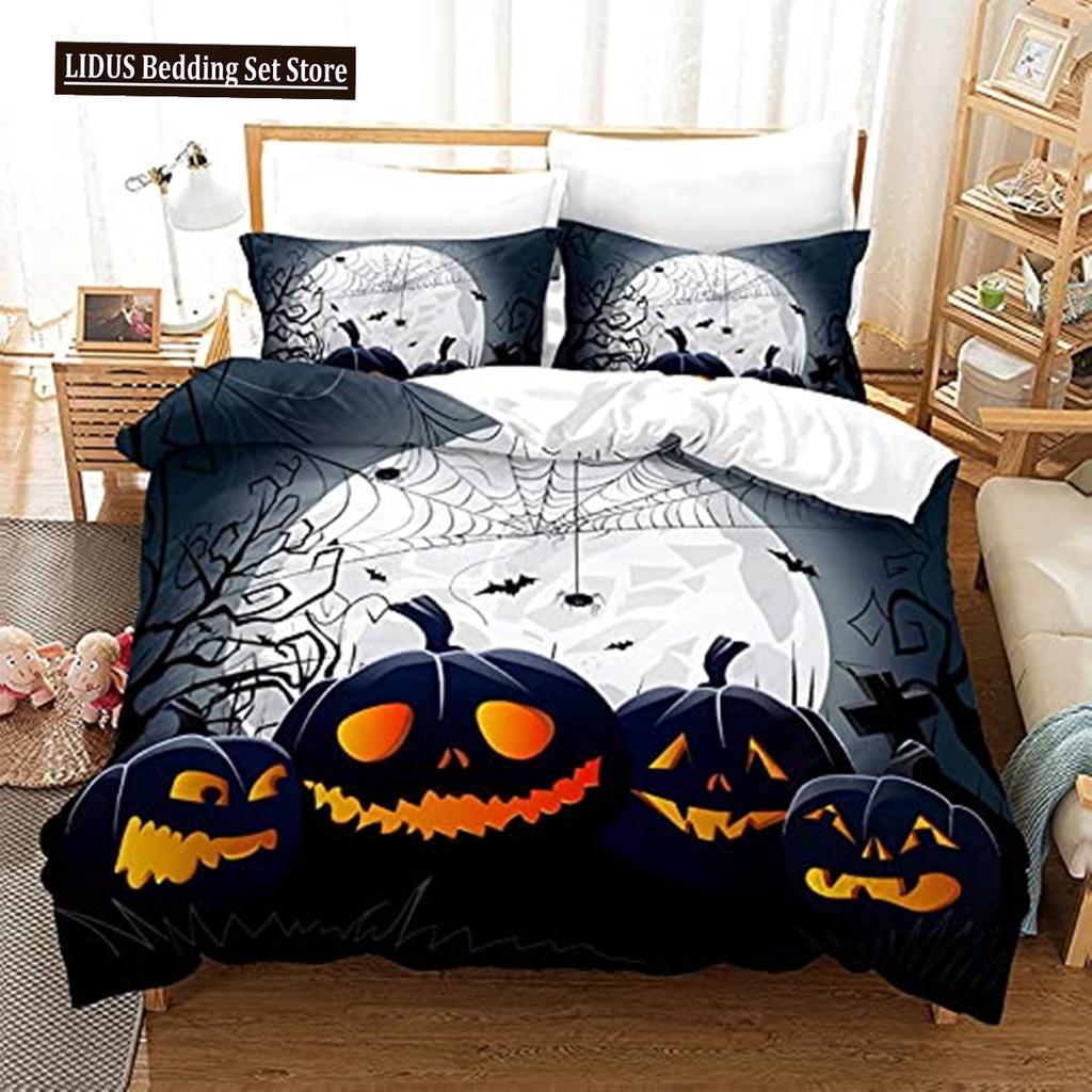Halloween Bettbezug Cartoon Kürbislaterne Bettwäsche Geist Steppdeckenbezug Kinder Jungen Mädchen Halloween Geschenk Raumdeko 3-teilige Bettwäsche