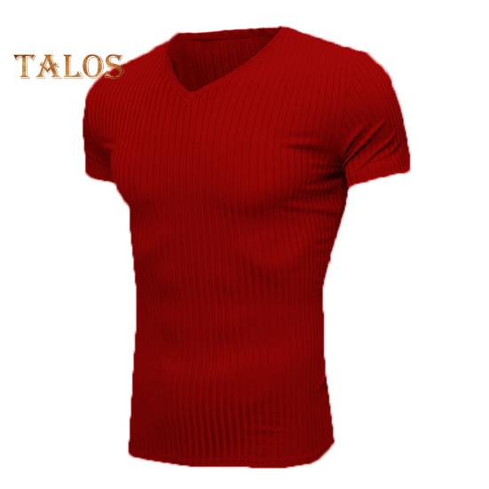 Tricou cu mânecă scurtă pentru bărbați, cu decolteu în V, pentru fitness, cu dungi sportive, de culoare uni, Tricou, îmbrăcăminte de gimnastică respirabilă, pentru sport, călătorii, birou