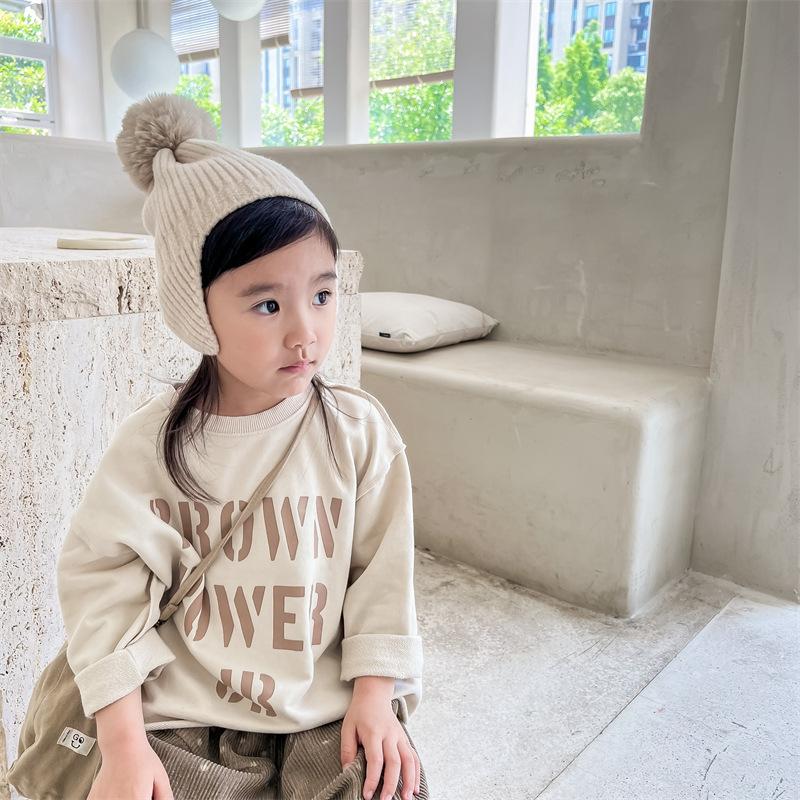 Autumn Korean Style Solid Color Letter Print Kids Long Sleeve Pullover Sweatshirt