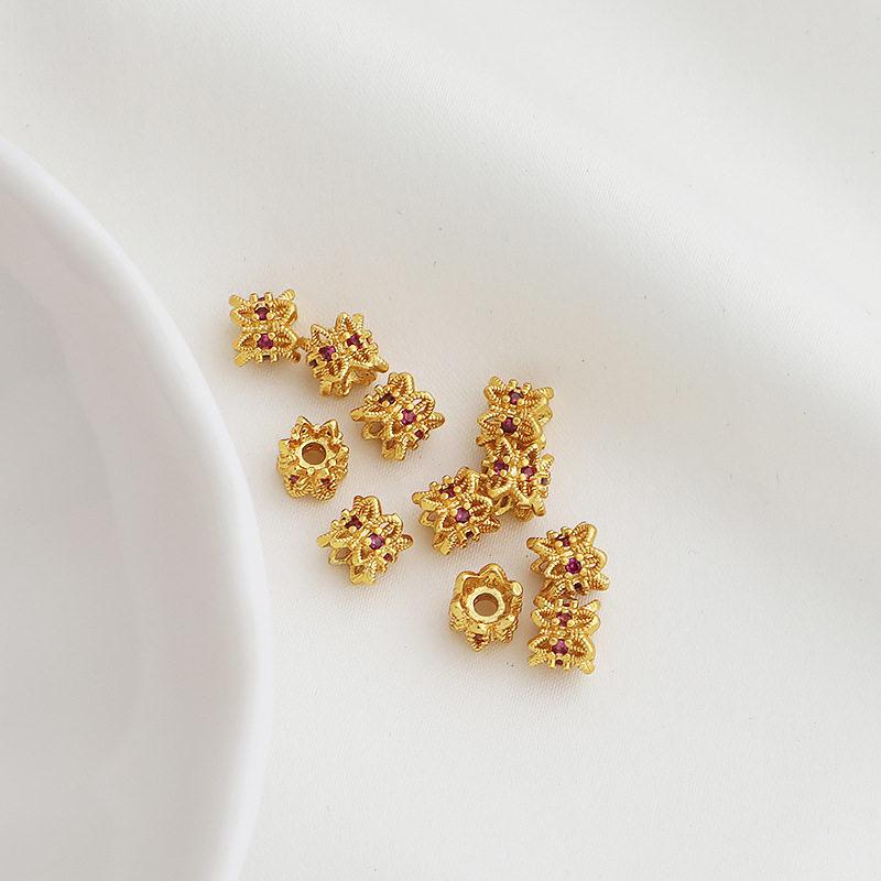 Gold-Plated Color-Preserving Zirconia Flower Spacer Beads for DIY Jewelry