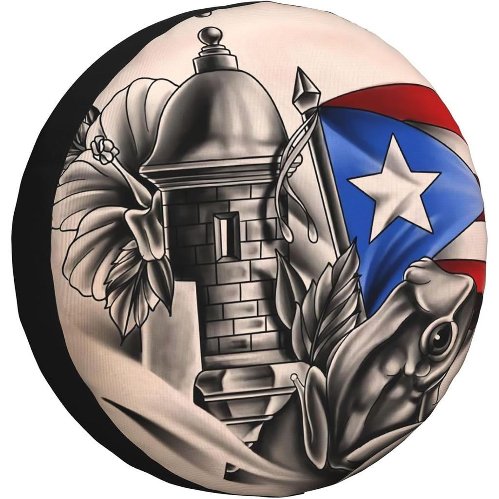 Puerto Rico Flag Frog Tire Cover Waterproof Dust-Proof Polyester Protector for SUV Trailer RV