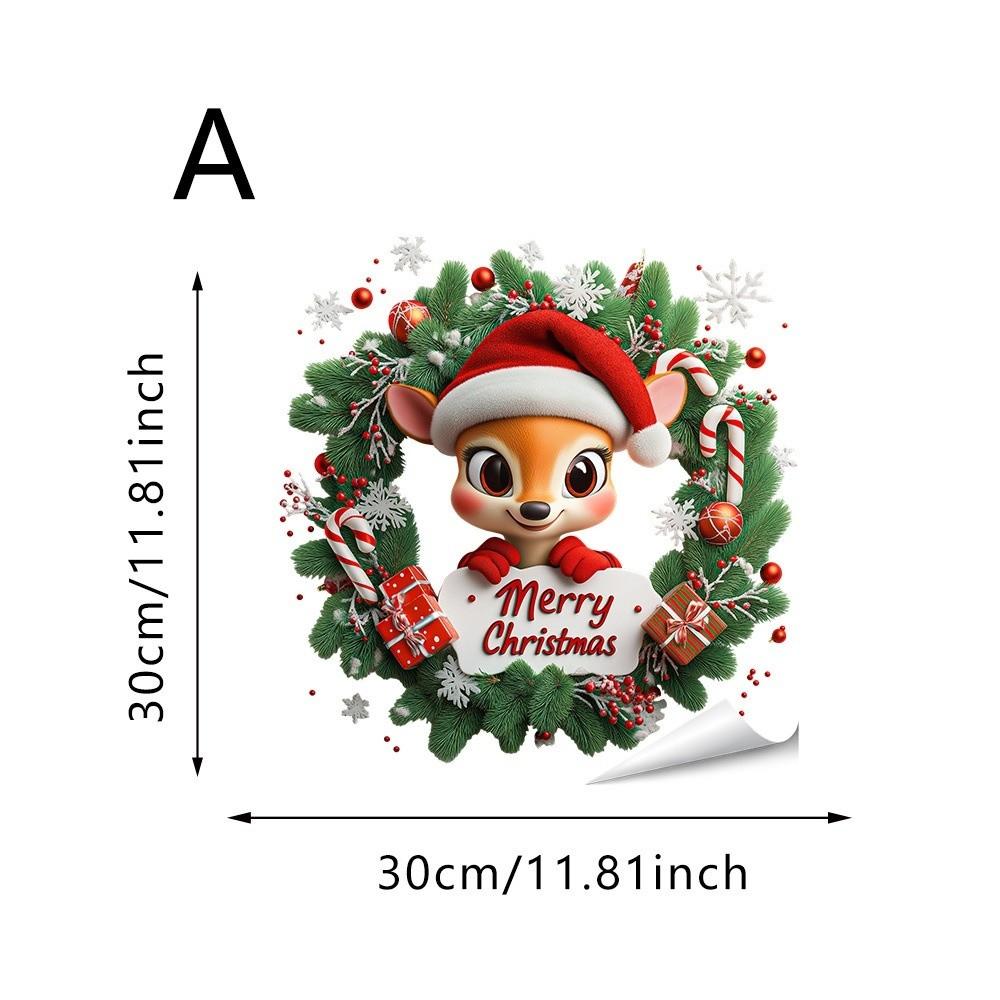 

Simulated Flower Wreath Christmas Window Sticker PVC Merry Christmas Theme Festival Party Sticker New Year