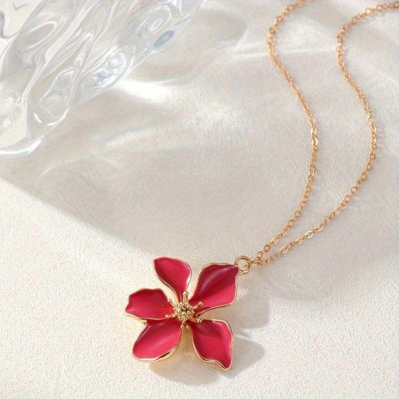 Elegant Able Flower Pendant Necklace, White Enamel Petals Multifunctional Accessory for Women's Casual Formal Occasions