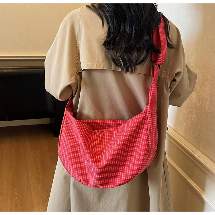 Large-capacity Checked Canvas Bag Women Fashionable All-matching Light Commuting Single-shoulder Cross-slung Dumpling