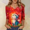 3/4 Sleeve Shirts For Women Print Christmas Tees Blouses Casual Plus Size Basic Tops Pullover