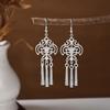 Ethnic Miao Silver Tassel Earrings - Retro Long Dangle Scenic Studs for Women