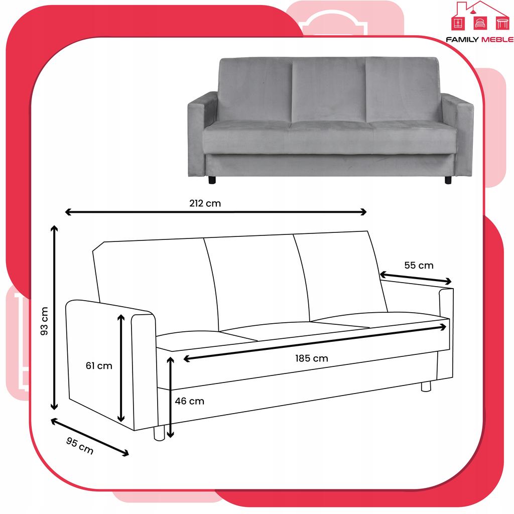 Kanapa sofa Alicja rozkładana wersalka spania bonell łóżko Family meble szara