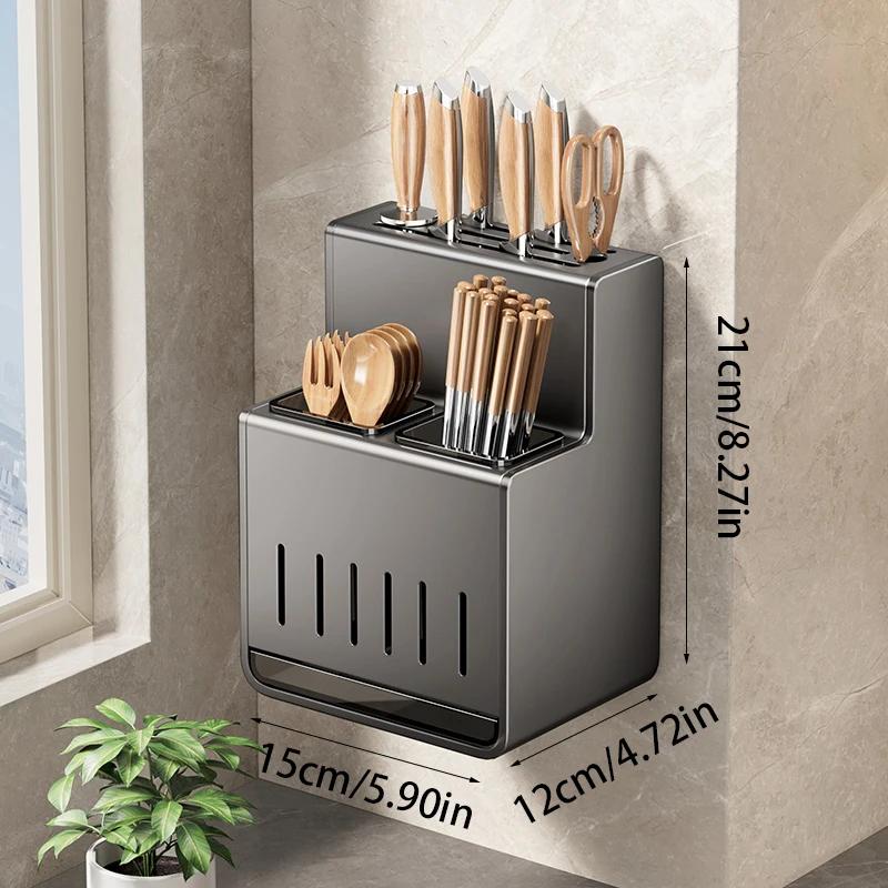 Stainless Steel Gun Gray Milky White Knife and Chopstick Tube Practical Rack Saves Space and Has Multiple Slots