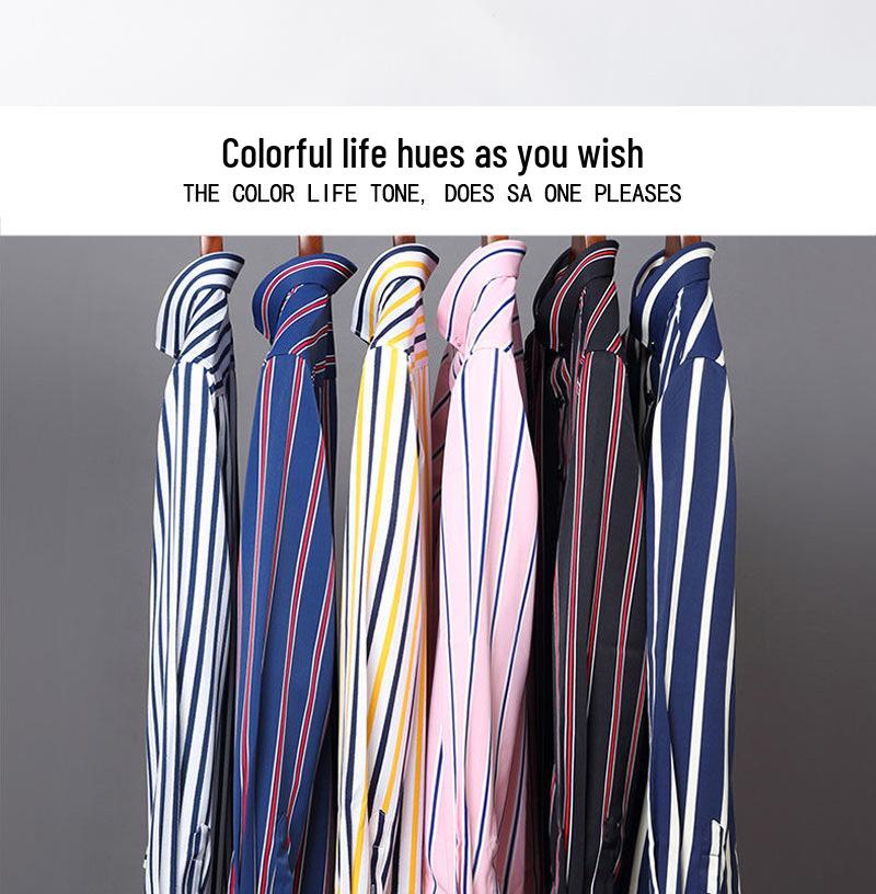Men's Short Sleeve Non-Iron Striped Ice Silk Casual Korean Style Shirt
