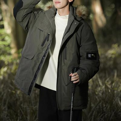 Winter New Men's Workwear To Overcome Coat Woolen Collar Cotton-padded Clothes Warm Loose All Match Hooded Cotton-padded Men