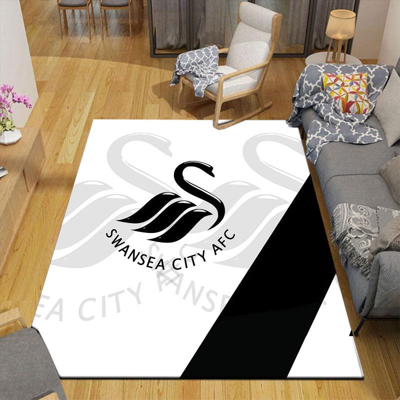 Swansea City AFC Flannel Printed Carpet, Home Sofa Decoration for Living Room & Bedroom, Non‑Slip Play Flannel Floor Mat for Game Room