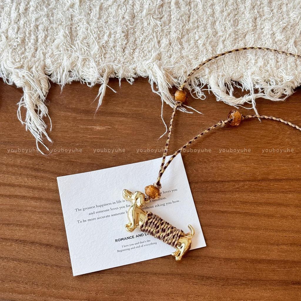 Exquisite Metal Sausage Puppy Pendant Necklace - Women's Long Sweater Chain with Woven Cord, Niche Design