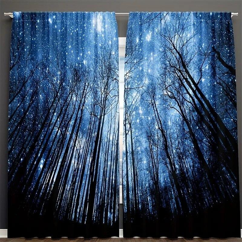 Cosmic Galaxy Printing Star Curtain Living Room Bedroom Curtain Home Decoration Curtain Adult Children's 2 Panels Rod Pocket