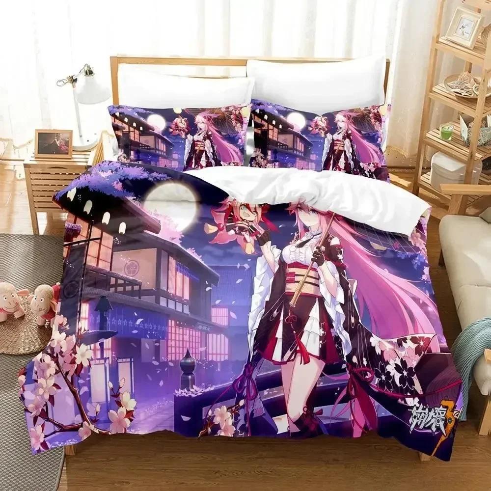 Game Honkai Impact 3 Bedding Set Printed Bed Set With Pillowcase Bed Duvet Cover Soft Queen King Size Bedclothes Home Adult Kid