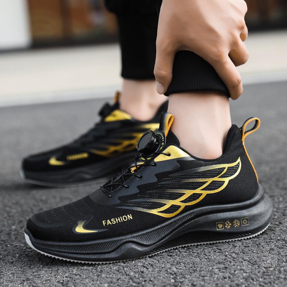 Men's shoes new breathable and lightweight teenagers rotating buttons fashion trend running sports shoes factory direct sales