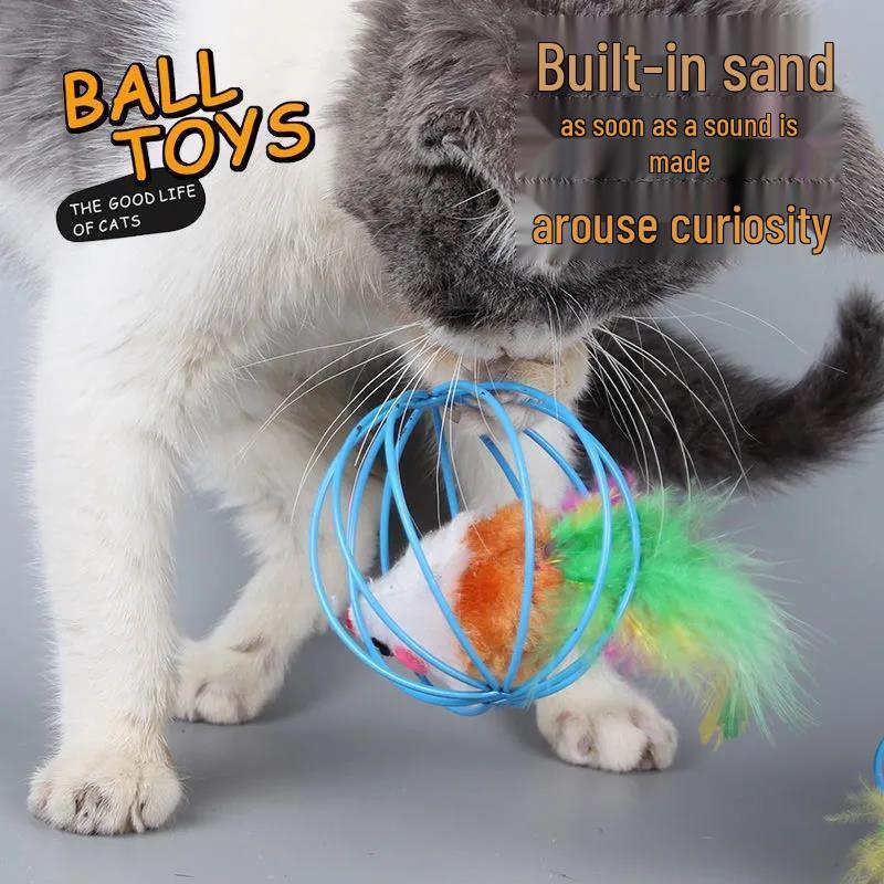 Caged Mouse Cat Tumbler with Bell and Teaser Wand