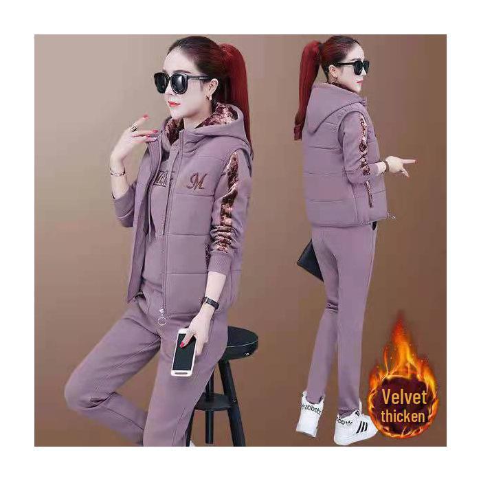 

Жіночий плюшевий спортивний одяг осінь/зима: Зручна толстовка та светр із трьох предметів у корейському стилі 4XL фіолетовий