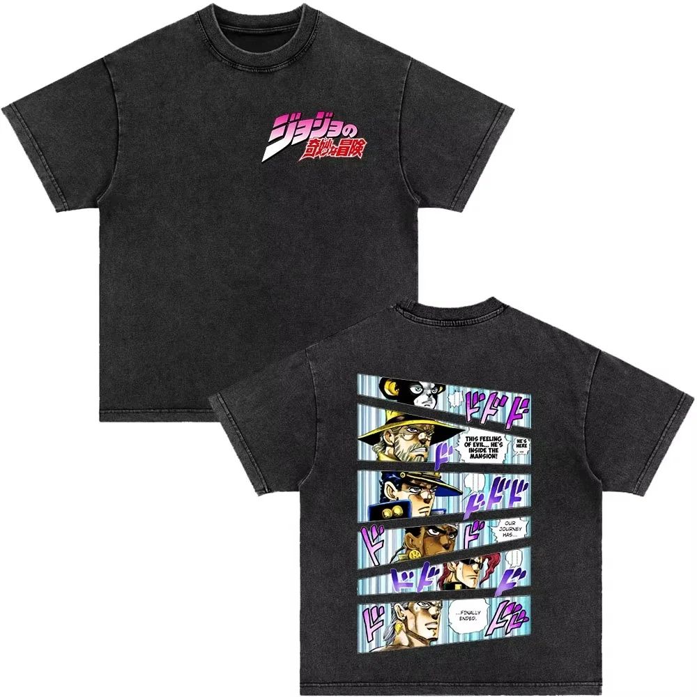 Japonské anime Jojo Bizarre Adventure Vintage prané tričko Killer Queen grafická trička Pánské Dámské Cosplay Nadměrné tričko