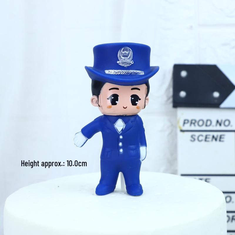 Birthday Cake Topper: Female Police Officer with Police Car and Baseball Boy