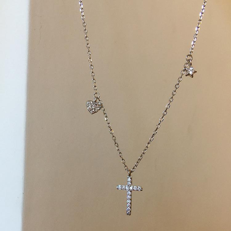 

Серебро 925 пробы и корейское модное украшение, крестик, звезда любви, инкрустированное бриллиантовым воротником, ожерелье