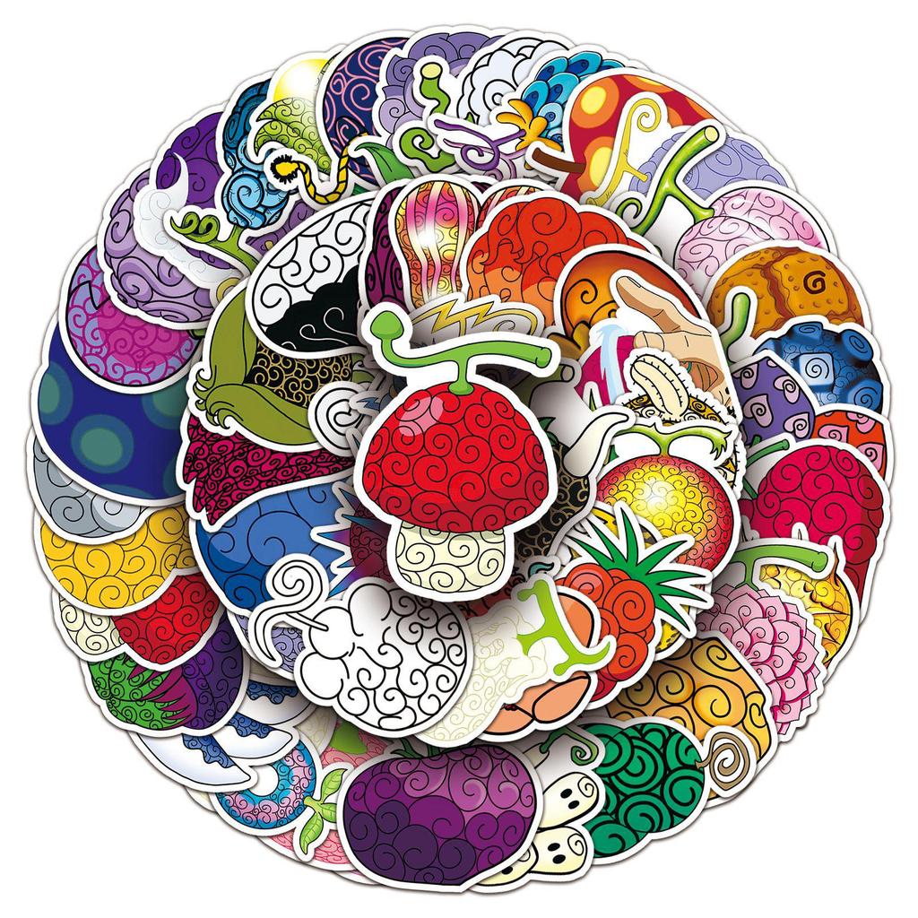52-Piece One Piece Anime Devil Fruit Stickers for Phone & Suitcase Decoration