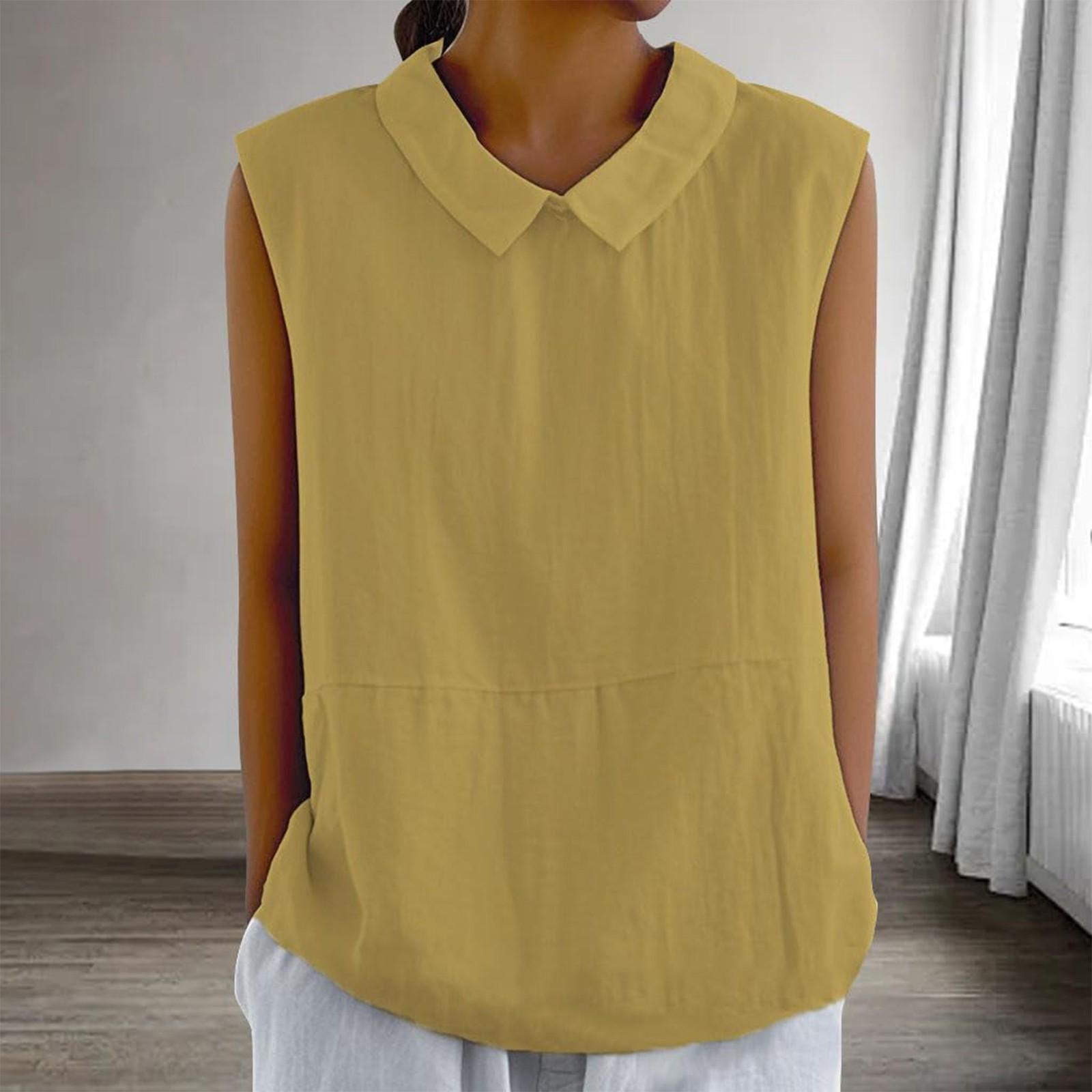 

Женская мода однотонный воротник без рукавов пуловер рубашка топ XL жёлтый