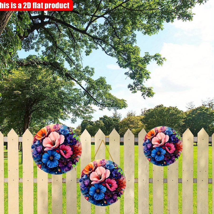 2D Flat 20*20cm 1pc Colorful Vibrant Flower Pattern Arrangement Wall Art Decor, Vintage&mysterious Round Hanging Sign with Colorful Petals and Pollen