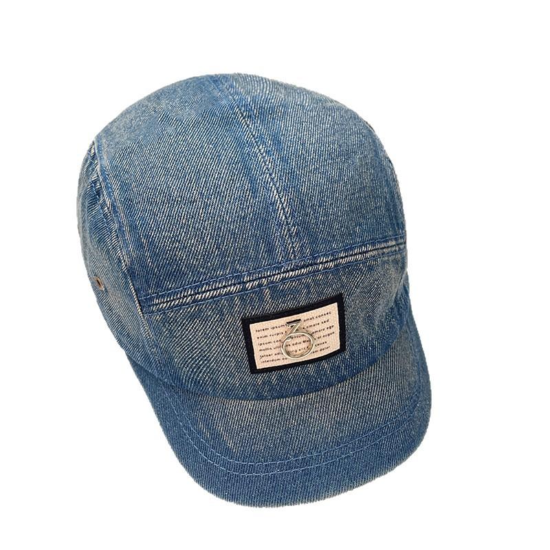 Big Head Circumference Versatile Washed Denim Cap, Short Brim Five-Piece Hat, Children'S Spring And Summer Sunshade, Small Baseball Cap