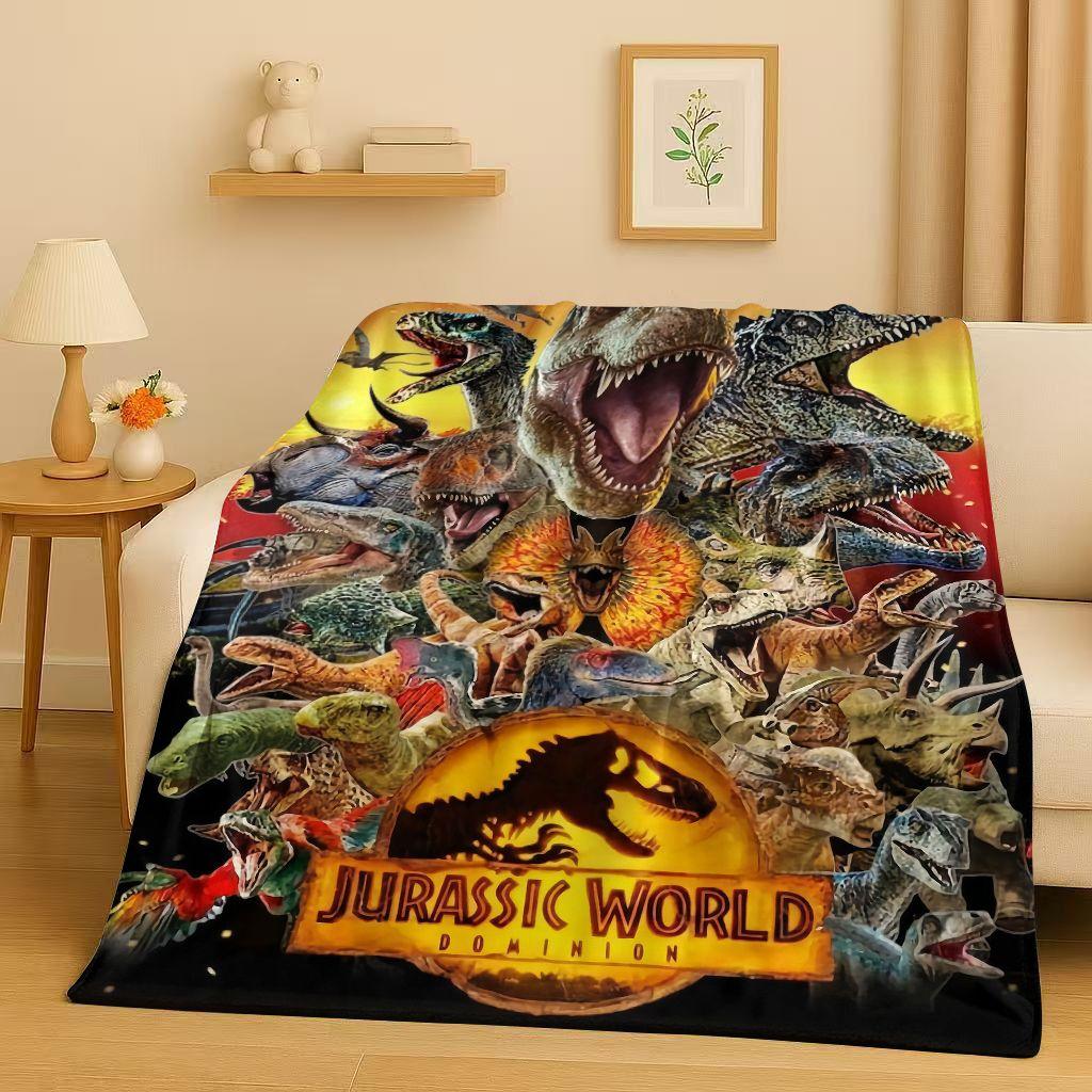 Coperta in Flanella Cartoon Dinosauro Jurassic Park 3D, Coperta Morbida Calda in Peluche per Casa Camera da Letto Letto Divano Copertura Ufficio Campeggio