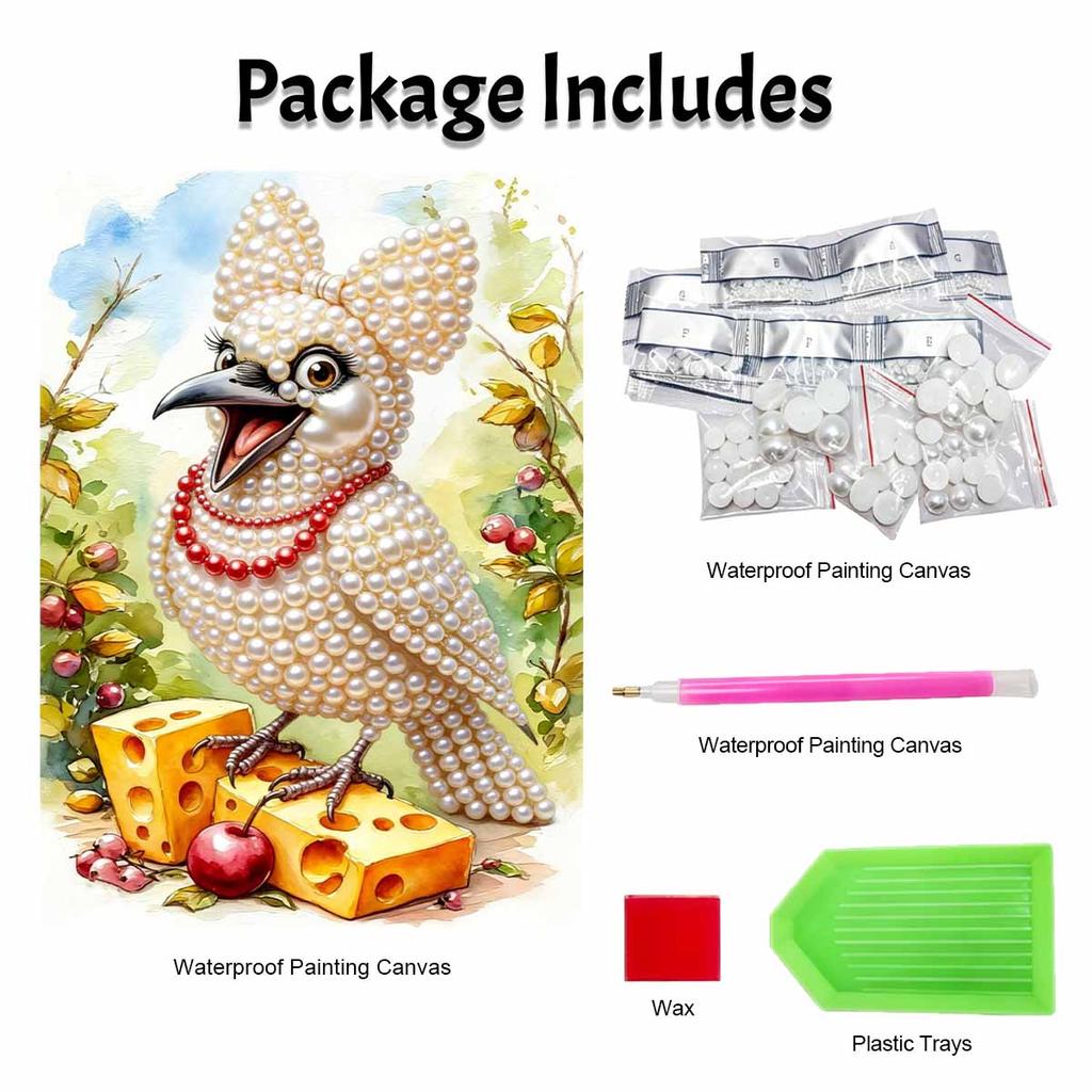 3D Pearl Painting Kit Funny Bird Design Frameless DIY Bead Art Canvas Leisure Handmade Craft for Bedroom Wall Decor
